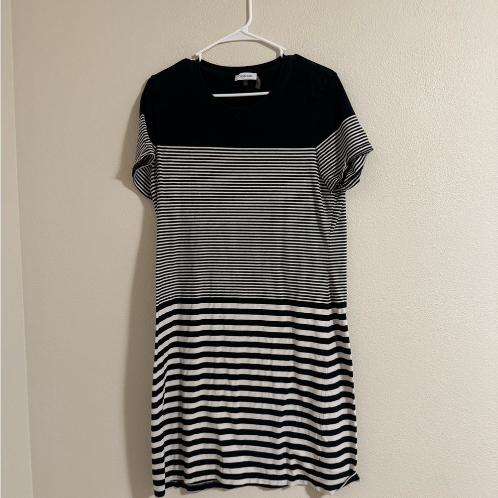 Calvin Klein Black and White Striped Mini Dress